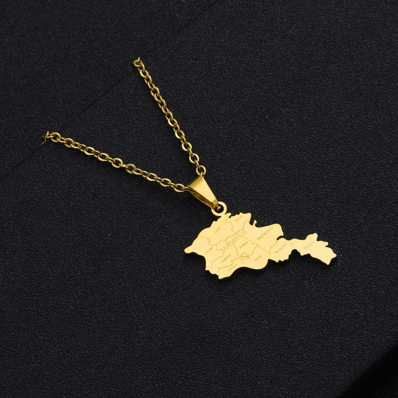 Stainless Steel Map Necklace – Unisex Geometric Pendant