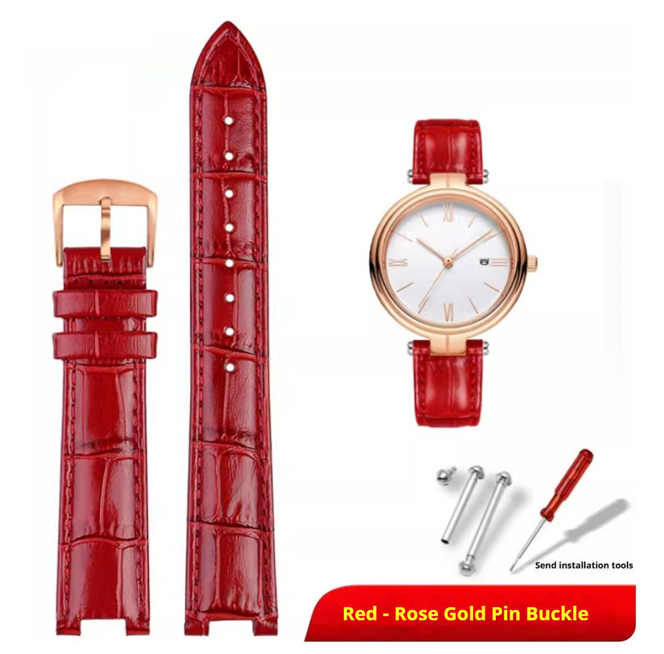 Comfortable Flat Interface Slub Pattern Watch Accessories Leather Strap