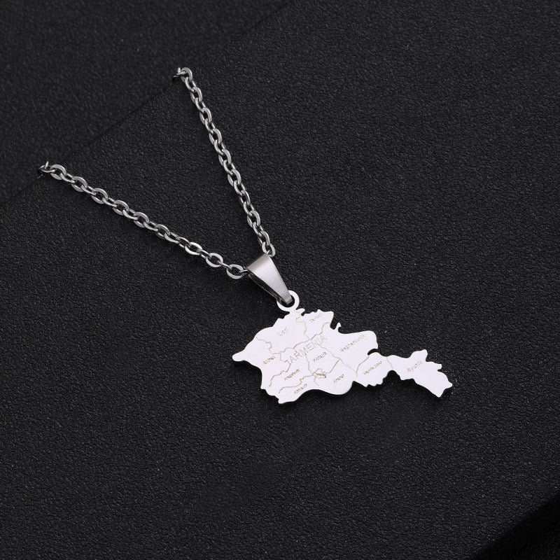 Stainless Steel Map Necklace – Unisex Geometric Pendant