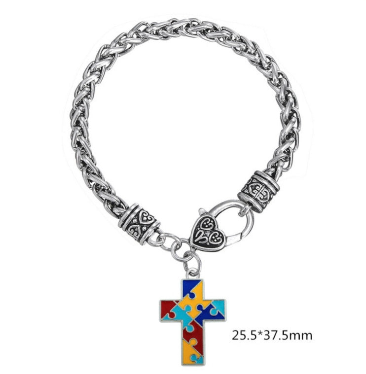 Unisex Cross Heart Enamel Bracelet – Trendy Jewelry