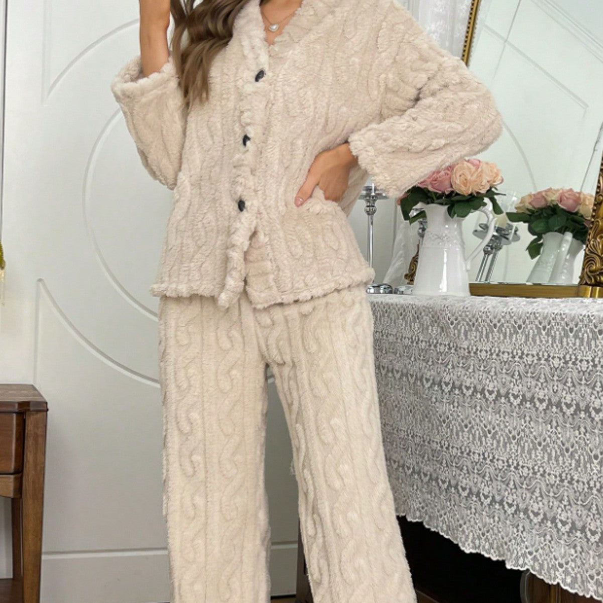 Women’s Cardigan Twinset Outfit – Cozy Homewear Set