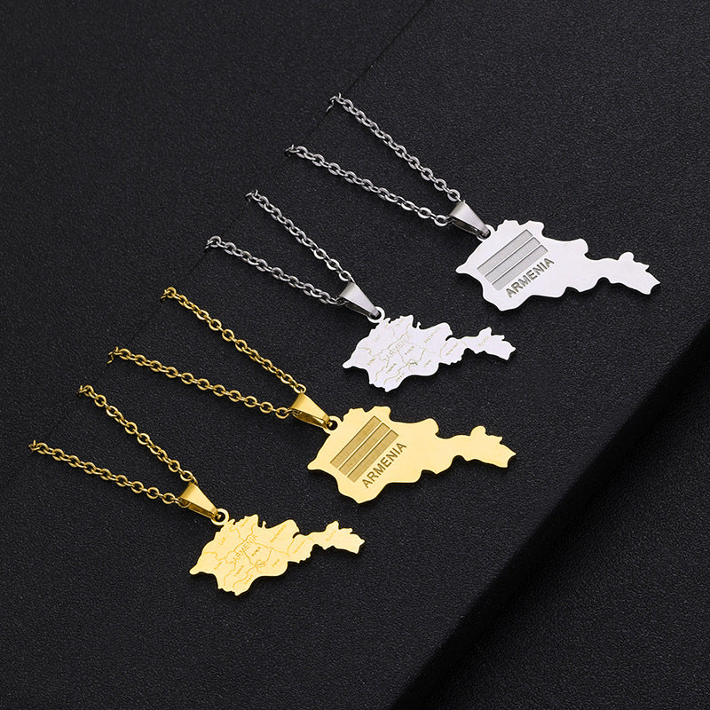 Stainless Steel Map Necklace – Unisex Geometric Pendant