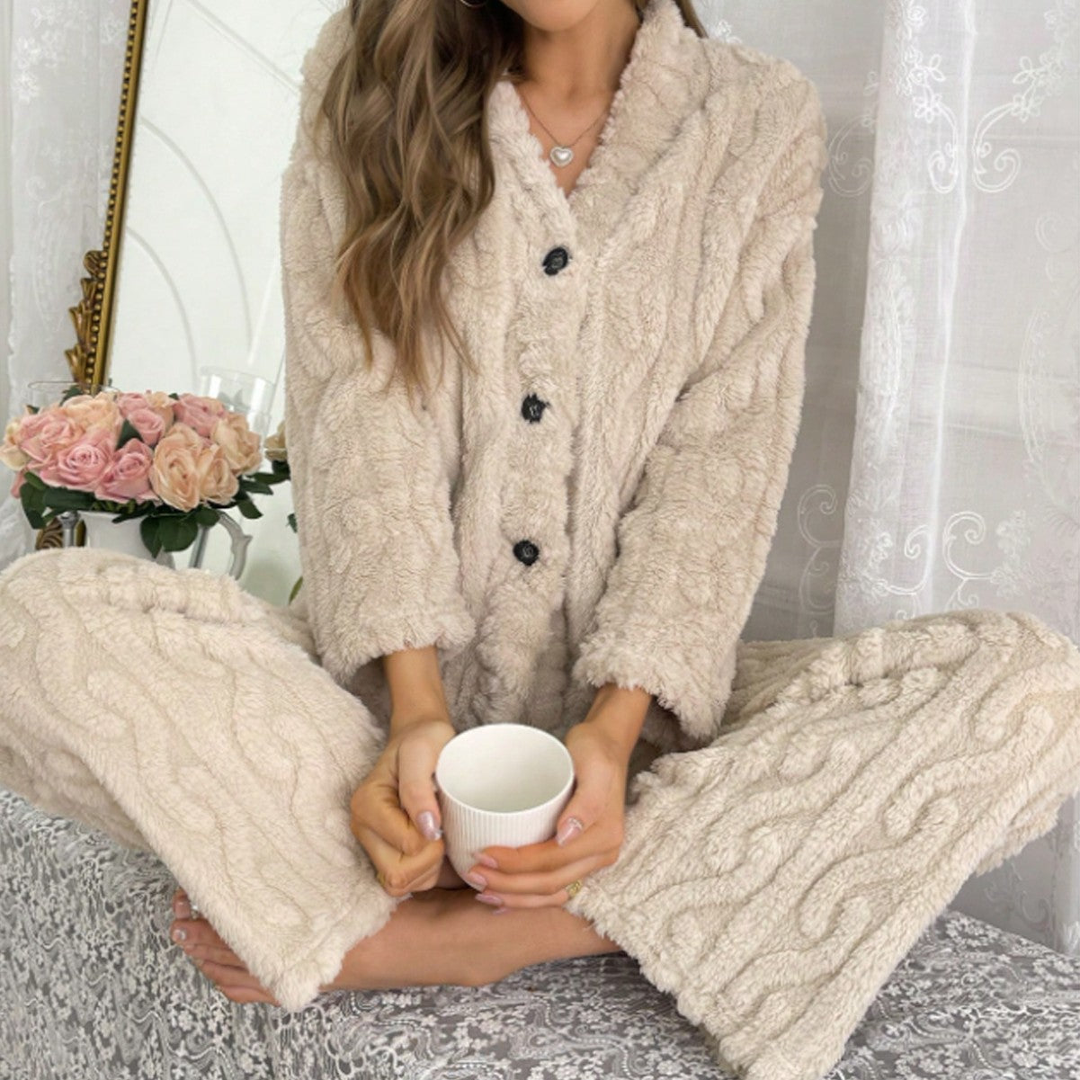 Women’s Cardigan Twinset Outfit – Cozy Homewear Set